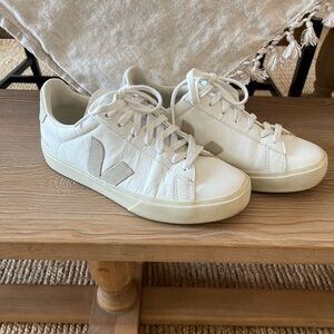 Women’s size 9 Veja Shoes in white and beige.